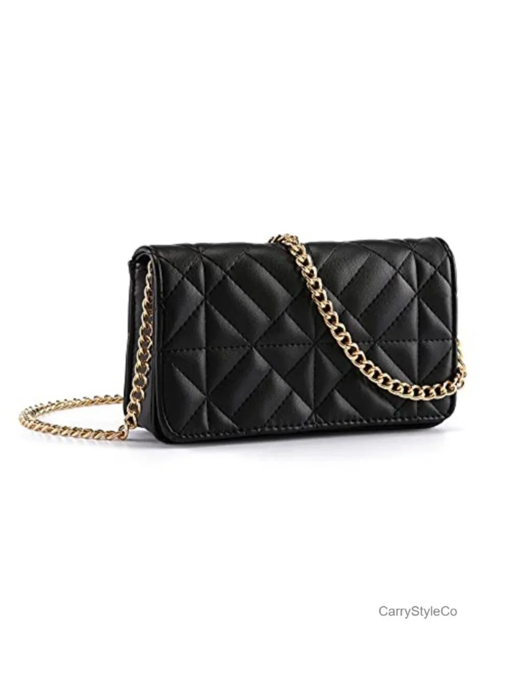 Quilted Faux Leather Crossbody Bag with Gold Chain, Satchel Handbag